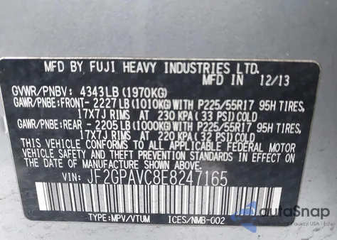 2014 Subaru Xv Crosstrek 2.0I Premium из США, поврежденный, VIN JF2GPAVC8E8247165